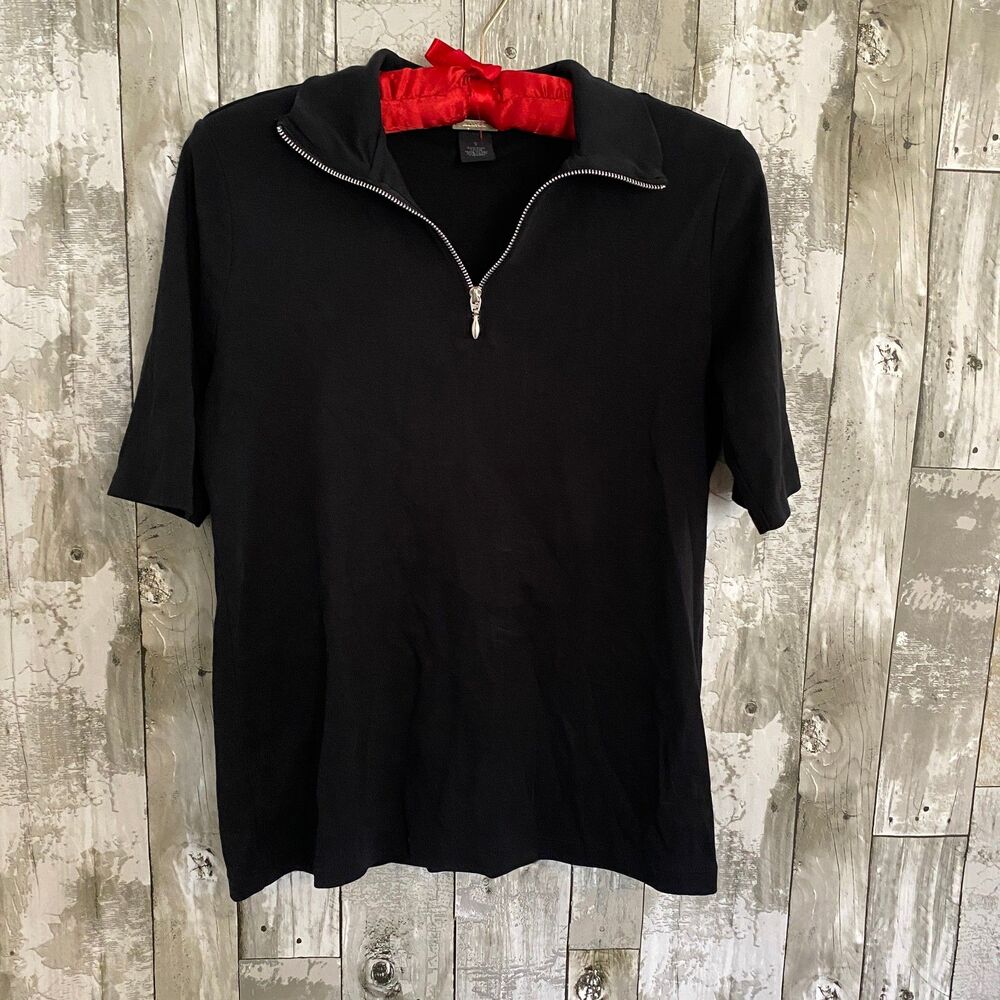 Magaschoni black 1/4 zip collar elbow sleeve top S